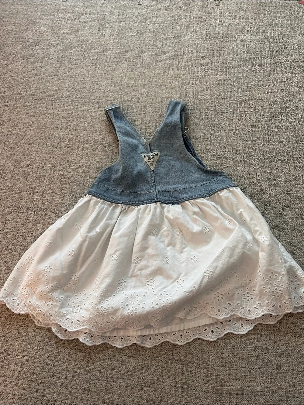 OshKosh B'gosh Denim Bib Dress with White Eyelet Skirt. Size 2T